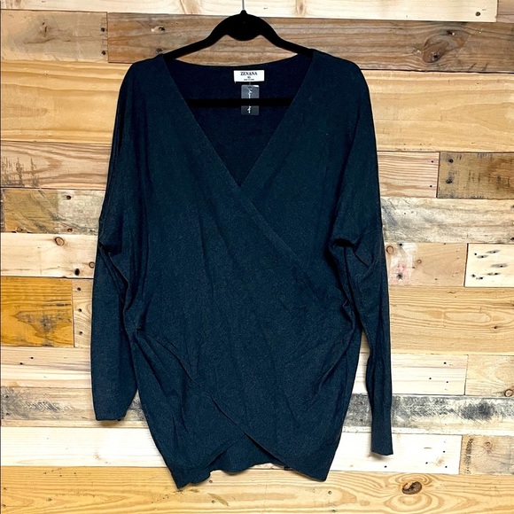 Zenana Outfitters size XL Charcoal Color V-Neck Crisscross Front Soft Sweater - Picture 1 of 8